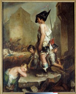 Julirevolutionen: "Les Trois Glorieuses: les petits patriotes"" Young gör uppror på barrikaderna i Paris. Målning av Philippe Auguste Jeanron (1809-1877) 1830 Caen. Museum of Fine Arts
