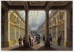 Orléans-galleriet, vid Palais Royal - i "En promenad i Paris och dess omgivningar", designad av Jacottet och Benoist, ca. 1840