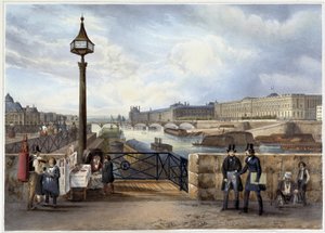 Louvren fångad från Pont Neuf - i "" Promenade dans Paris et ses environs", designad av Jacottet och Benoist, ca. 1840 av Philippe Benoist