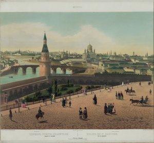 Utsikt över Frälsaren Kristus katedral och Moskva Kreml från en panoramautsikt över Moskva i 10 delar, ca 1848 av Philippe Benoist