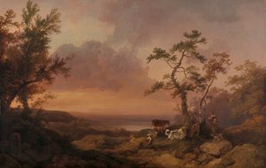 Landskap med boskap och bonde av Philippe Jacques de Loutherbourg