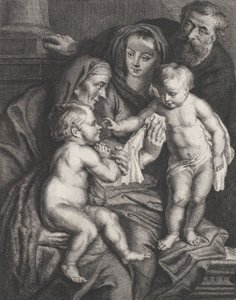 Den heliga familjen med Saint Elizabeth och spädbarnet Saint John the Baptist, ca. 1615-75. av Philippe Joseph Tassaert