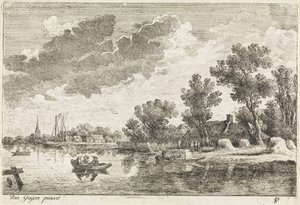 Flodlandskap med roddbåt