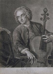 Porträtt av John Hebden (fl.1740-60), en cellist i Händels orkester, graverad av John Faber (1684-1756), 1741