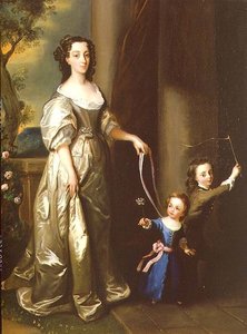 Porträtt av Mrs Thomas Fane med sina barn John och Anne (olja på duk) av Philippe Mercier