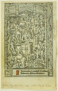 The Martyrdom of Saint John the Evangelist (recto) och December Calendar (verso), från Book of Hours av Philippe Pigouchet
