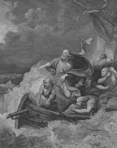 Kristus stillar stormen, St Matteus 8, vers 23-28 (gravyr)