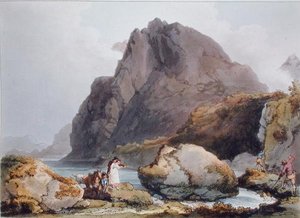Llyn Ogween, från "The Romantic Picturesque Scenery of England and Wales", publicerad 1805 (färggravyr)