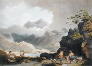 Snowdon, från "The Romantic and Picturesque Scenery of England and Wales", publicerad 1805 (färggravyr)