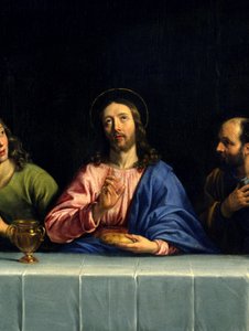 Nattvarden kallad "La petite cene"" Detalj. Målning av Philippe de Champaigne (1602-1674) (Ec. Flam.) Storlek 0,80 x 1,49 m Paris. Louvren av Philippe de Champaigne