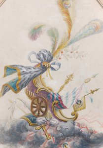 Design för en Lampas Silk med en triumfvagn på ett moln, ca. 1770-75.