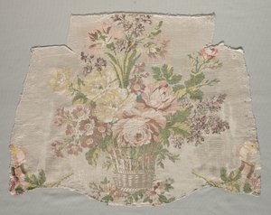 Sidenfragment, del av panel som heter Le panier fleuri, 1770.