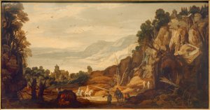 Bergslandskap med ryttare av Philippe de Momper