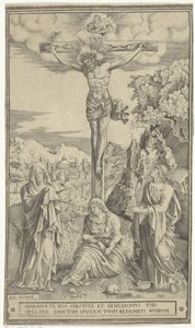 Kristus på korset flankerad av Maria och Johannes av Philippe de Soye