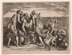 Phaeacians bär den sovande Odysseus till Ithaca av Philips Galle (attributed to)