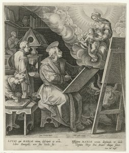 Saint Luke målar Maria med barn av Philips Galle (attributed to workshop of)