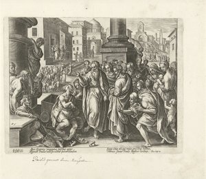 Paulus botar en krympling i Lystra Apostlarnas handlingar (serietitel) Acta Apostolorum (serietitel) av Philips Galle (possibly)