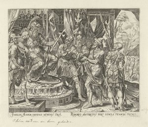 Achior för Holofernes Judits och Holofernes historia (serietitel) av Philips Galle