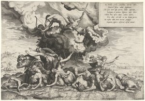 Apollo och Diana dödar Niobes barn av Philips Galle