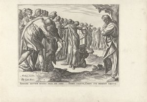 Kristus botar en kvinna med blodförlust Sex scener med Kristus och kvinnor från evangelierna (serietitel) av Philips Galle