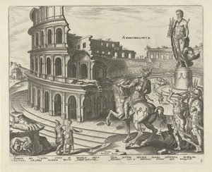 Colosseum i Rom Amfiteater (titel på objekt) Världens åtta underverk. (serietitel) av Philips Galle