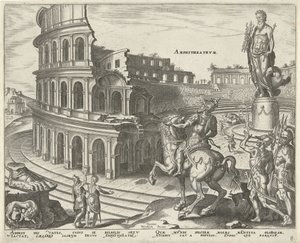 Colosseum i Rom Amfiteater (titel på objekt) Världens åtta underverk. (serietitel) av Philips Galle