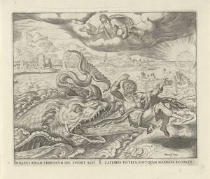 Fisken spottade Jona ute på landet History of Jonah (serietitel) av Philips Galle