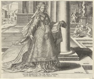 Esther Hester (titel på objekt) Åtta kända kvinnor från Gamla och Nya testamentet (serietitel) av Philips Galle