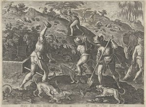 Jacht op dassen Jachttaferelen (serietitel) Där alla typer av jakt, fågelfågel och fiske (serietitel) av Philips Galle
