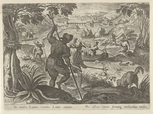 Jacht op uttrar Jachttaferelen (serietitel) Där alla typer av jakt, fågelfågel och fiske (serietitel) av Philips Galle