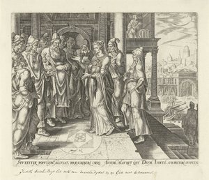 Judit förmanar administratörerna i Betulia Judits och Holofernes historia (serietitel) av Philips Galle