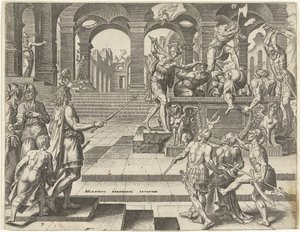 Kung Josia beordrar dödandet av prästerna i templen i Samaria Kung Josias historia (serietitel) av Philips Galle