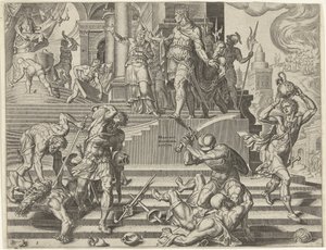 Kung Josia förstör Baals tempel Kung Josias historia (serietitel) av Philips Galle