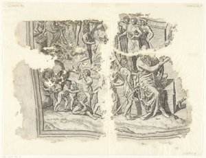 Nedre vänstra hörnet av ett tryck av scenen av Cebes Tabula Cebetis Carta Vitae (originaltitel) av Philips Galle