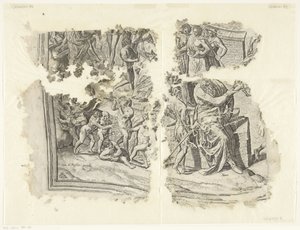 Nedre vänstra hörnet av ett tryck av Cebes-scenen Tabula Cebetis Carta Vitae (originaltitel) av Philips Galle