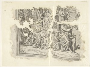 Nedre vänstra hörnet av ett tryck av scenen av Cebes Tabula Cebetis Carta Vitae (originaltitel) av Philips Galle