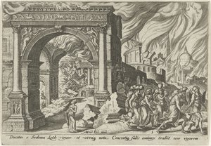 Loth och hans familj lämnar staden Sodom The Days of Doom of the Jewish People (serietitel)