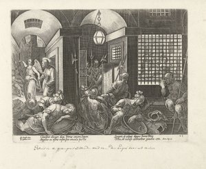 Petrus släpps ur fängelset av ängeln Apostlarnas handlingar (serietitel) Acta Apostolorum (serietitel) av Philips Galle