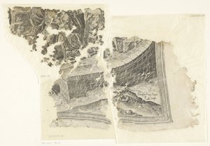 Nedre högra hörnet av ett tryck av scenen av Cebes Tabula Cebetis Carta Vitae (originaltitel) av Philips Galle
