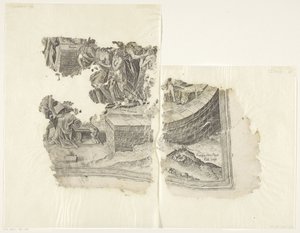 Nedre högra hörnet av ett tryck av scenen av Cebes Tabula Cebetis Carta Vitae (originaltitel) av Philips Galle