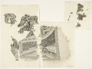 Nedre högra hörnet av ett tryck av scenen av Cebes Tabula Cebetis Carta Vitae (originaltitel) av Philips Galle