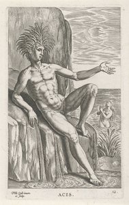 Riviergod Acis Ess (titel på objekt) Rivier- en zeegoden (serietitel) Eleganta porträtt av de marina halvgudarna och Amnicus-sälarna (serietitel) av Philips Galle