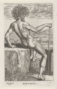Riviergod Donau Danvbivs (titel på objekt) Rivier- en zeegoden (serietitel) Eleganta porträtt av de marina halvgudarna och Amnicus-sälarna (serietitel) av Philips Galle