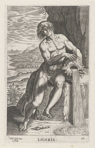 Riviergod Ligeris Ligeris (titel på objekt) Rivier- en zeegoden (serietitel) Eleganta porträtt av de marina halvgudarna och Amnicus-sälarna (serietitel) av Philips Galle