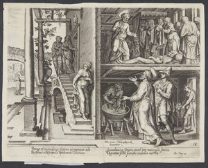 St Peter höjer Tabitha i Joppe av Philips Galle