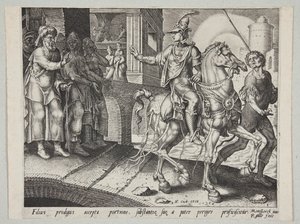 Den förlorade sonen lämnar sin fars hus av Philips Galle