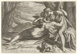 Venus och Adonis med Amor The Story of Adonis (serietitel) av Philips Galle