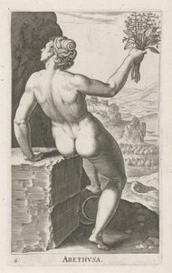 Vattennymfen Arethusa Arthvsa (titel på objekt) Stroom- en waternimfen (serietitel) Oceanitidnymfer, epihidrid potamidus naiads (serietitel) av Philips Galle