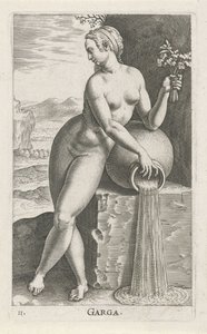 Waternimf Hjälp Garga (titel på objekt) Stroom - en vattennymf (serietitel) Nympharum oceanitidum, Ephydridum potamidum naiadum (serietitel) av Philips Galle