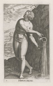 Waternimf Hippocrene Hippocrene (titel på objekt) Stroom - en vattennymf (serietitel) Nympharum oceanitidum, Ephydridum potamidum naiadum (serietitel) av Philips Galle